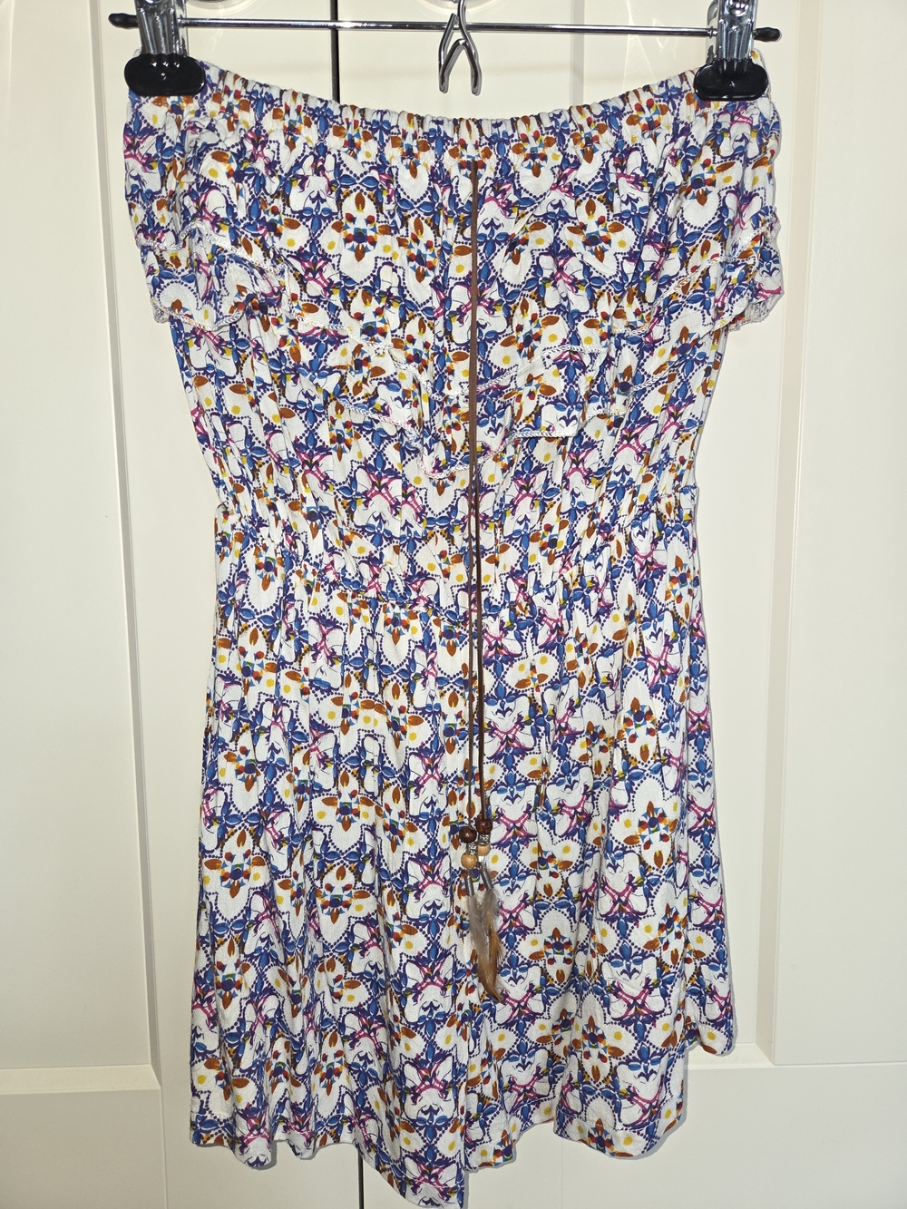 Boho Strapless Floral-Print Romper in White, Blue & Orange